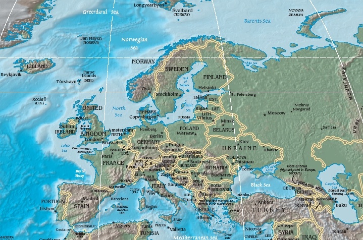 欧洲地图图像通过Wikimedia Commons（公共领域）