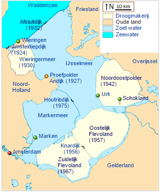 如您所见,Afsluitdijk在1932年完成了,之后有空间Flevoland的创建。(图片由Io希罗多德在Commons.wikipedia.org)
