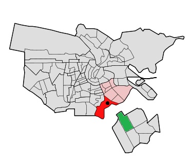 阿姆斯特丹。红色=过度弹药。绿色= bijlmermeer。黑点= bijlmerbajes。（Michiel 1972在Commons.wikimedia.org的原始图像在SA 3.0的许可CC下）
