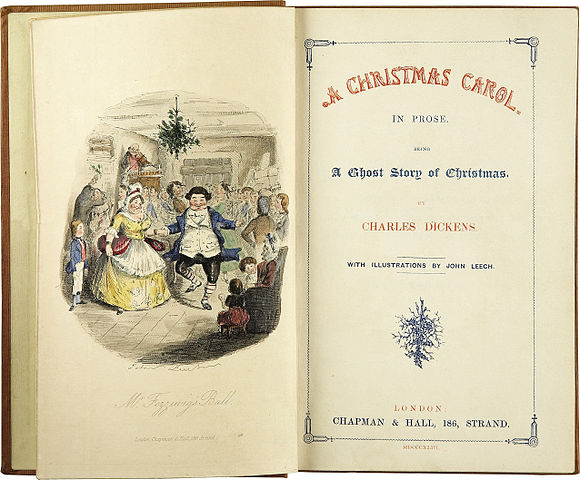 查尔斯·狄更斯（Charles Dickens）：圣诞颂歌，标题页，第一版1843年。WikimediaCommons。