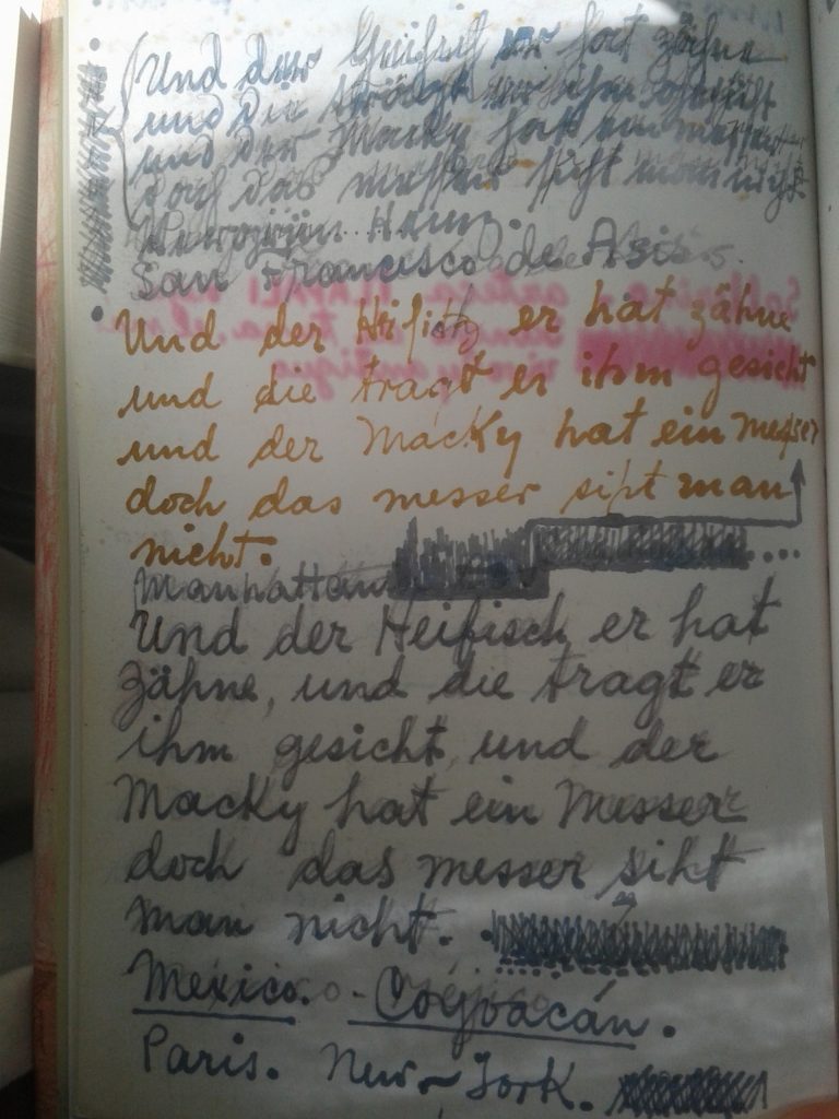 来自弗里达日记的德语页(“弗里达·卡罗的日记——一幅亲密的自画像”)。自己的照片。
