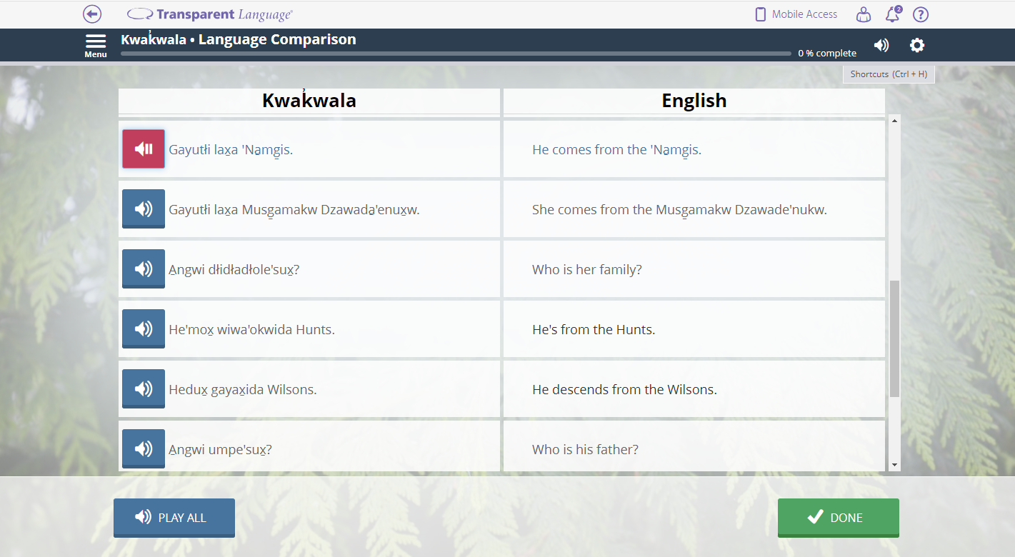 Kwakwala课程透明语言在线