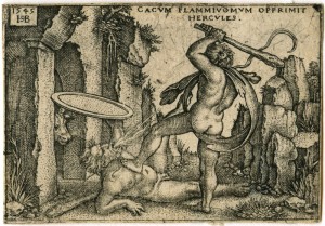 赫拉克勒斯杀死喷火的卡库斯，Sebald Beham雕刻(1545年)