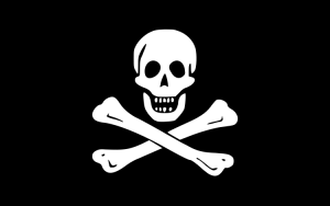 海盗传统的海盗旗。由WikiCommons, Edward England, Manuel Strehl和WarX提供。