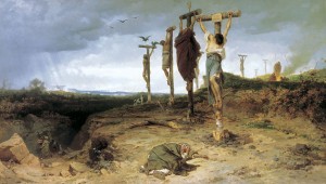 克拉苏钉十字架6000斯巴达克斯的追随者在路上和罗马之间加普亚。礼貌的开始。