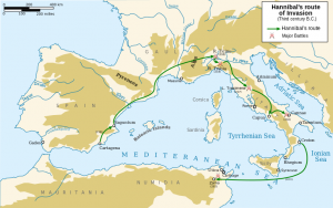 汉尼拔去意大利的路线。由WikiCommons & Albalg提供。